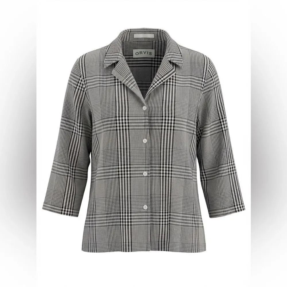 ORVIS WOMENS JACKET BLOUSE SIZE 12 BLACK WHITE STRIPES